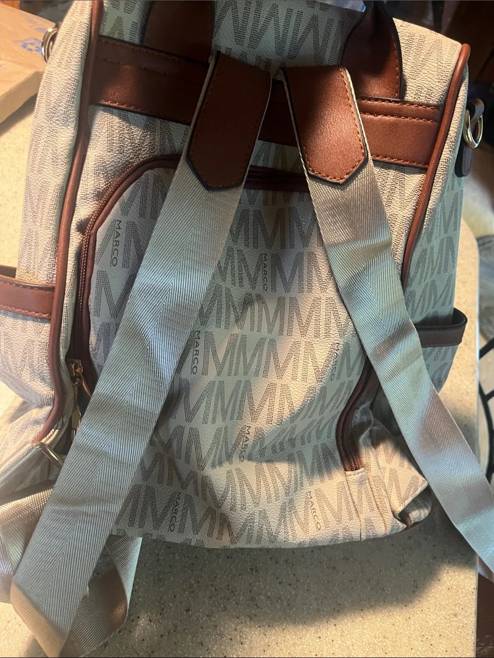 Marco Beige and Brown Monogram Backpack with Pouch